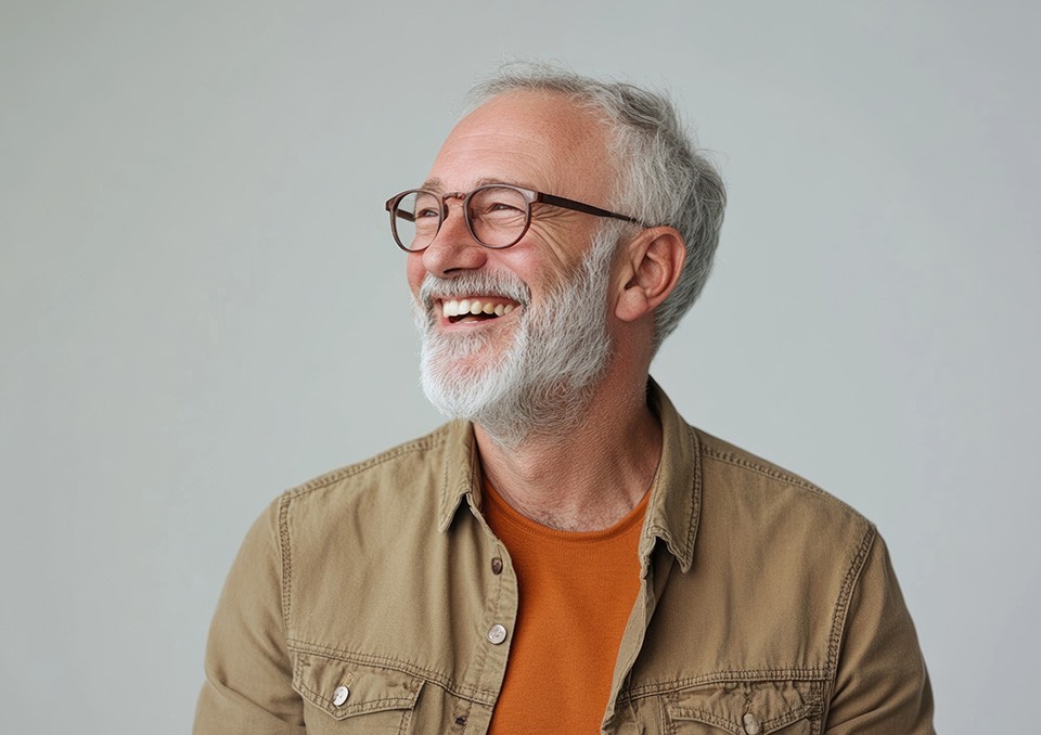 Man with glasses smiling